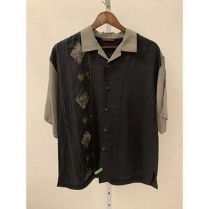 VTG TommyBahama Men's Black Bowling  Knit 100% Silk Short Sleeve Shirt Size M